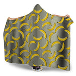 Black Striped Banana Pattern Print Hooded Blanket