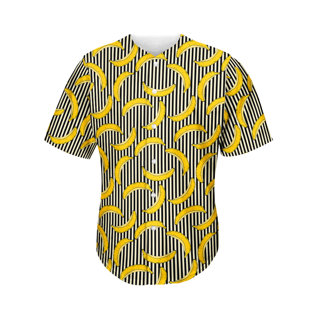 Black Striped Banana Pattern Print Men's Baseball Jersey