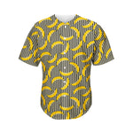 Black Striped Banana Pattern Print Men's Baseball Jersey