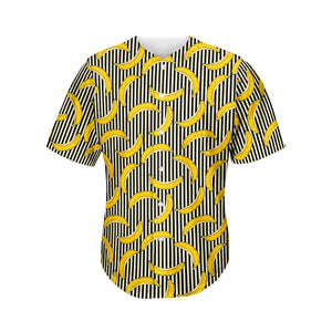 Black Striped Banana Pattern Print Men's Baseball Jersey