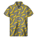 Black Striped Banana Pattern Print Men's Short Sleeve Shirt