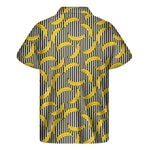 Black Striped Banana Pattern Print Men's Short Sleeve Shirt