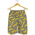 Black Striped Banana Pattern Print Men's Shorts