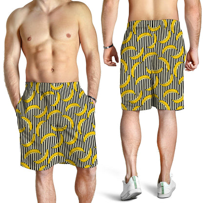 Black Striped Banana Pattern Print Men's Shorts