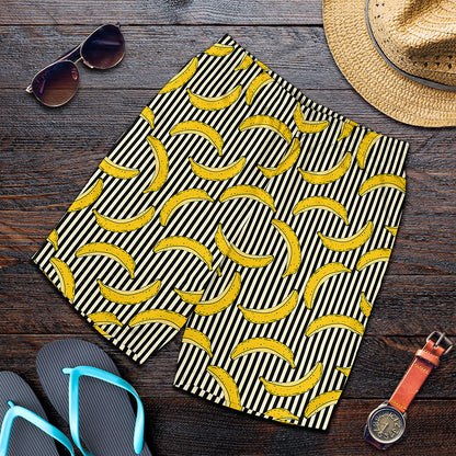 Black Striped Banana Pattern Print Men's Shorts