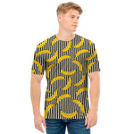 Black Striped Banana Pattern Print Men's T-Shirt