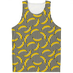 Black Striped Banana Pattern Print Men's Tank Top
