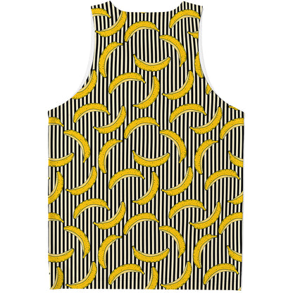 Black Striped Banana Pattern Print Men's Tank Top