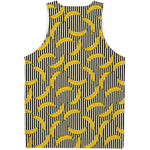 Black Striped Banana Pattern Print Men's Tank Top