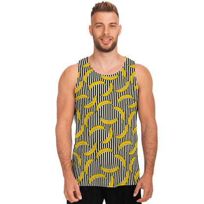 Black Striped Banana Pattern Print Men's Tank Top
