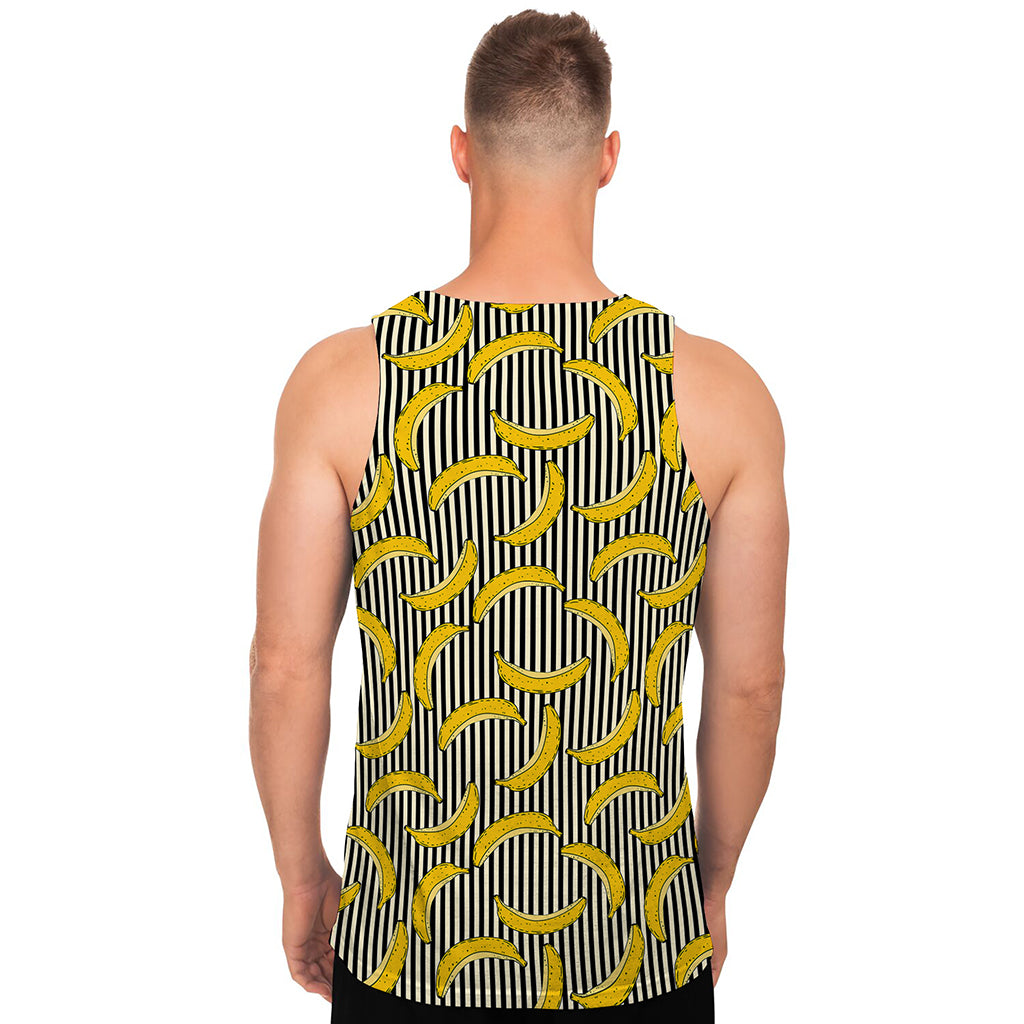 Black Striped Banana Pattern Print Men's Tank Top