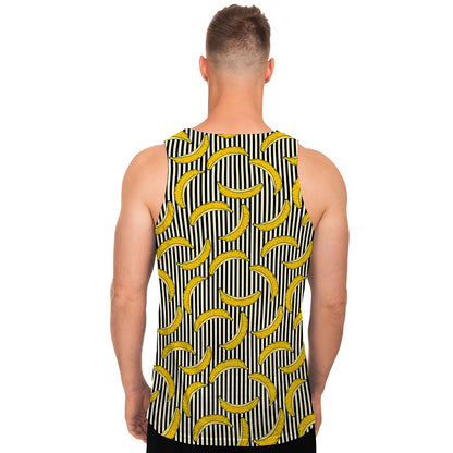 Black Striped Banana Pattern Print Men's Tank Top