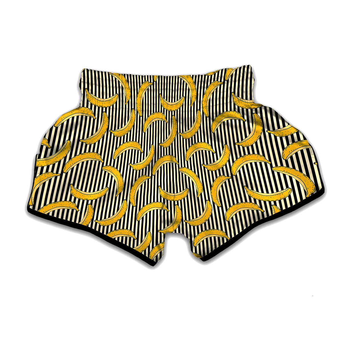 Black Striped Banana Pattern Print Muay Thai Boxing Shorts