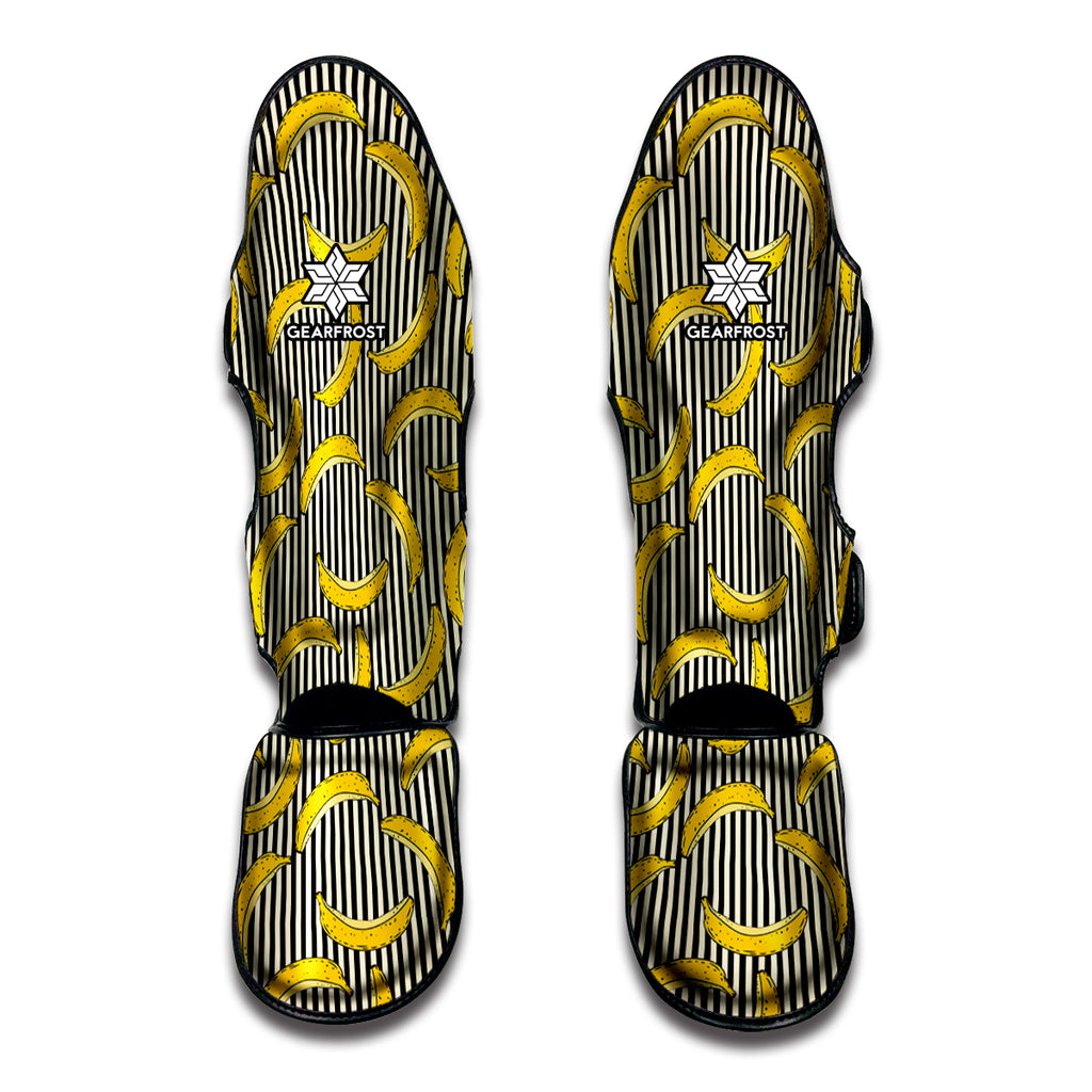 Black Striped Banana Pattern Print Muay Thai Shin Guard