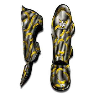 Black Striped Banana Pattern Print Muay Thai Shin Guard