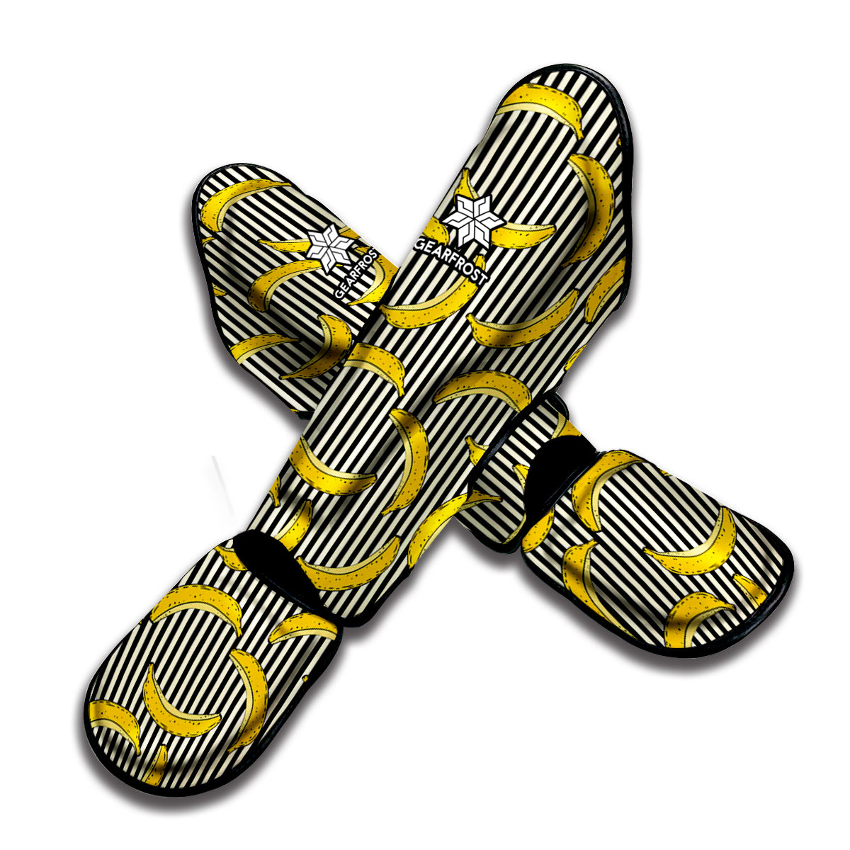 Black Striped Banana Pattern Print Muay Thai Shin Guard