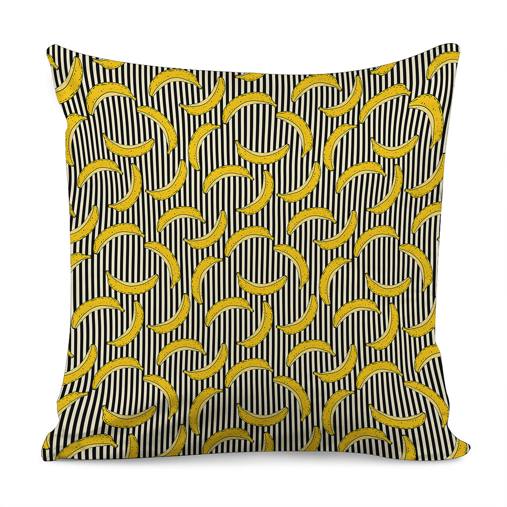 Black Striped Banana Pattern Print Pillow Cover