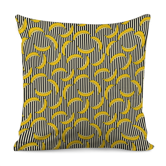 Black Striped Banana Pattern Print Pillow Cover