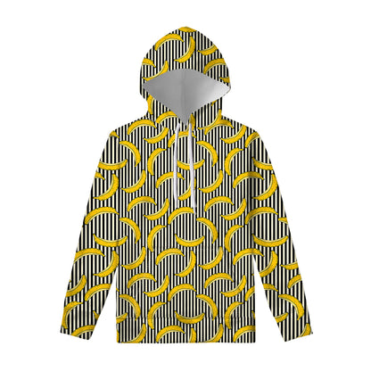 Black Striped Banana Pattern Print Pullover Hoodie