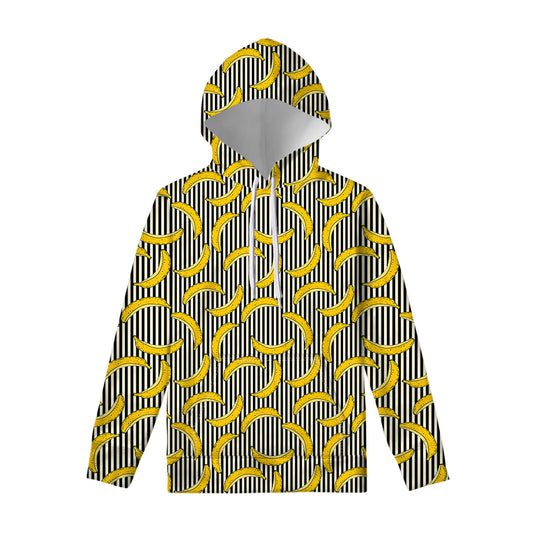 Black Striped Banana Pattern Print Pullover Hoodie
