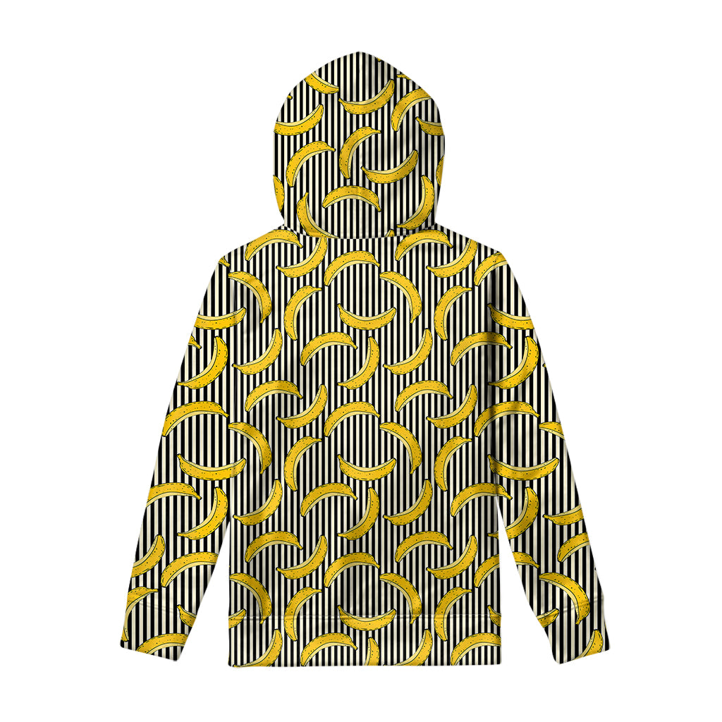 Black Striped Banana Pattern Print Pullover Hoodie