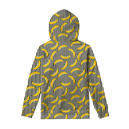 Black Striped Banana Pattern Print Pullover Hoodie