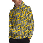 Black Striped Banana Pattern Print Pullover Hoodie