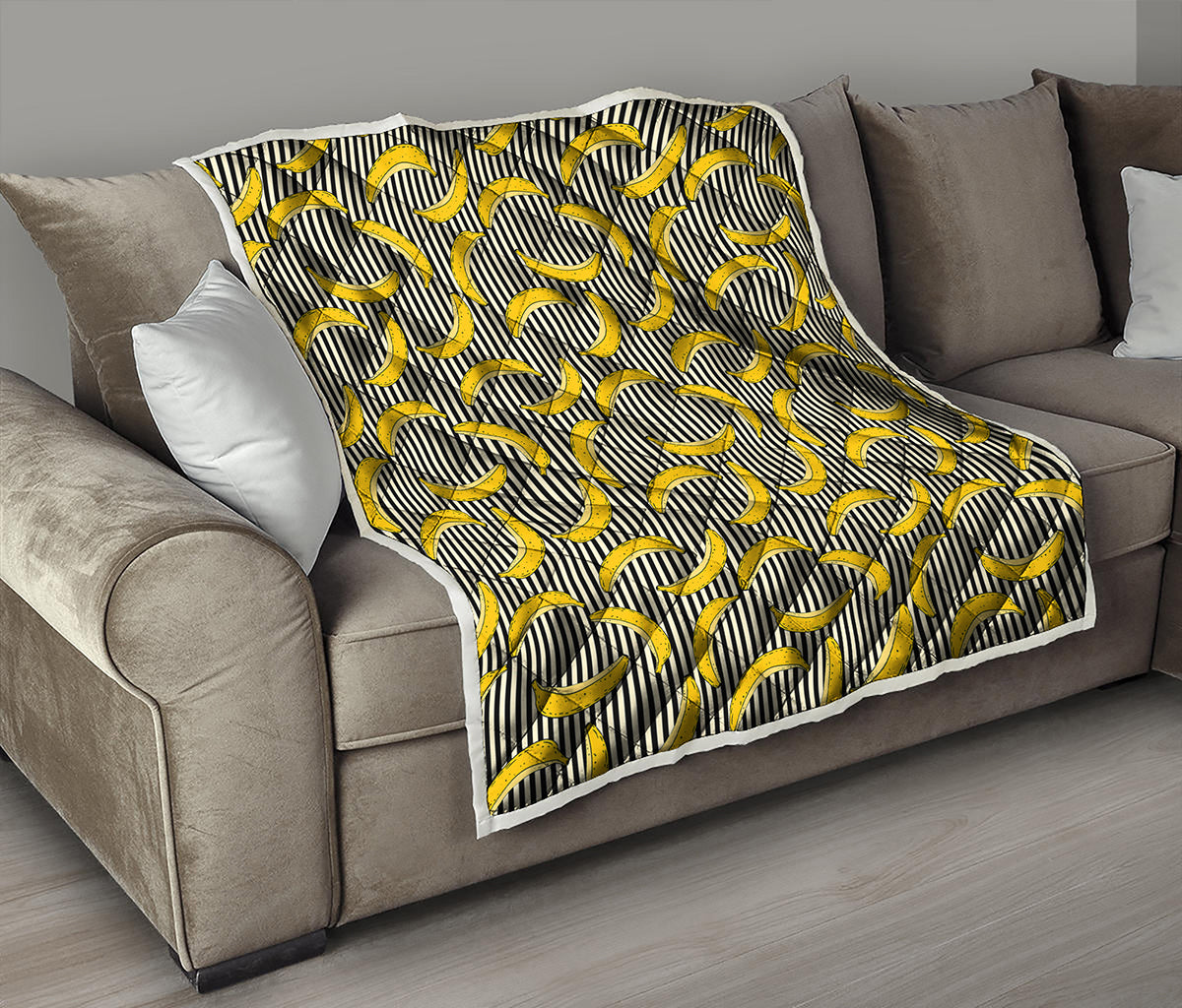 Black Striped Banana Pattern Print Quilt