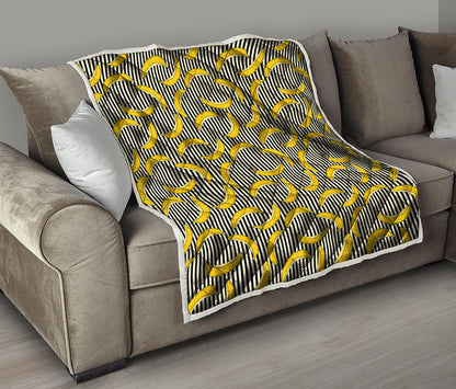 Black Striped Banana Pattern Print Quilt