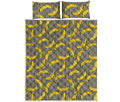 Black Striped Banana Pattern Print Quilt Bed Set