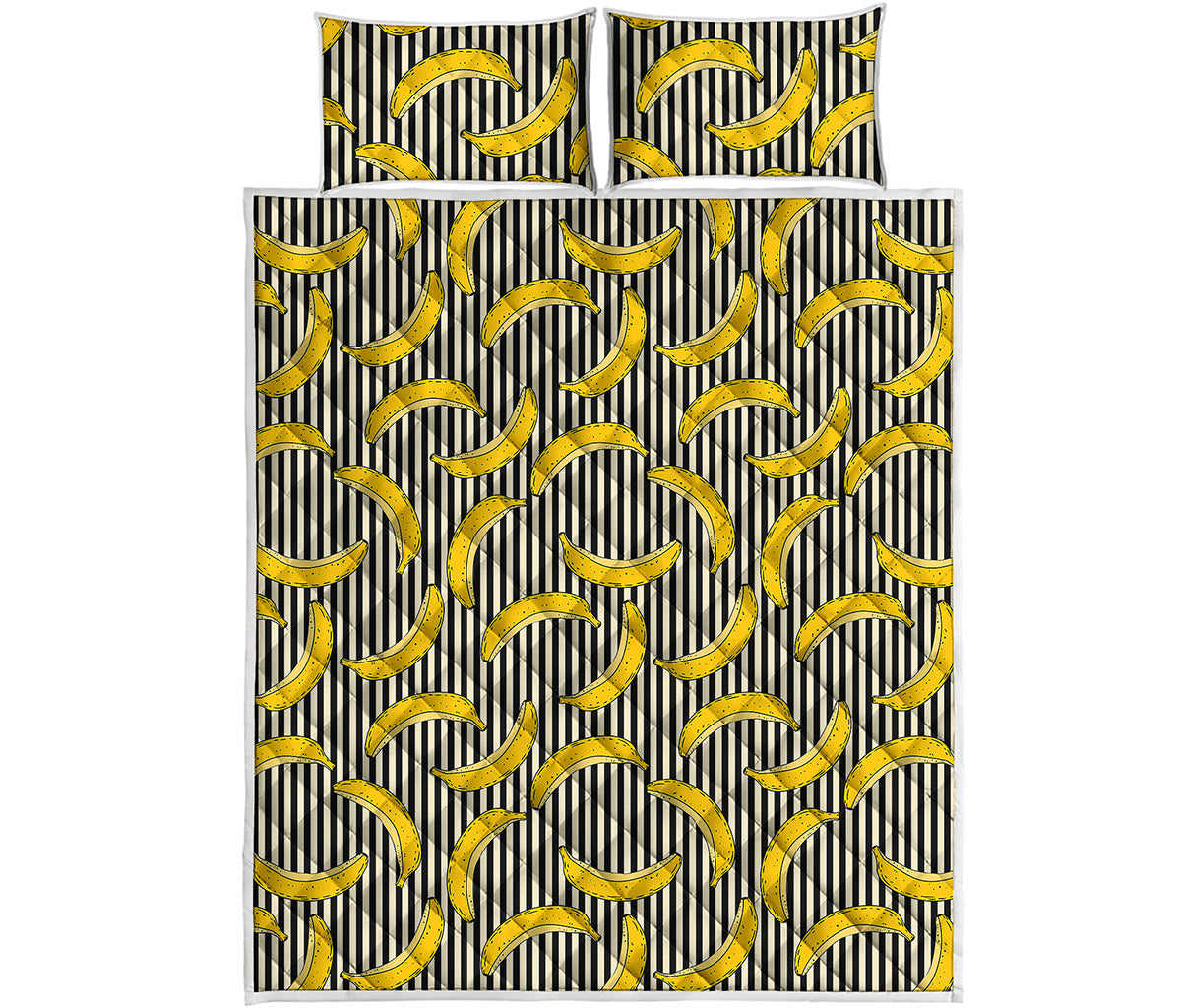 Black Striped Banana Pattern Print Quilt Bed Set