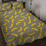 Black Striped Banana Pattern Print Quilt Bed Set