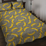 Black Striped Banana Pattern Print Quilt Bed Set