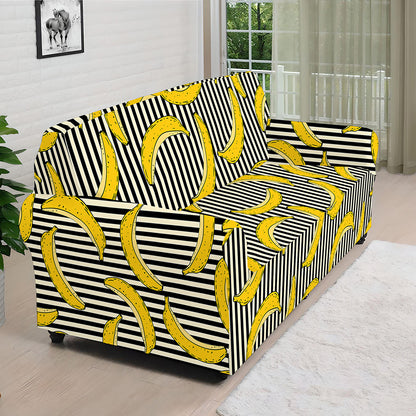 Black Striped Banana Pattern Print Sofa Cover