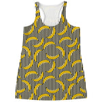 Black Striped Banana Pattern Print Women's Racerback Tank Top