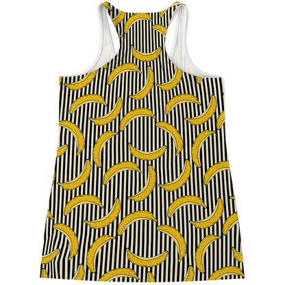 Black Striped Banana Pattern Print Women's Racerback Tank Top