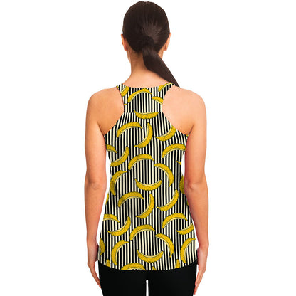 Black Striped Banana Pattern Print Women's Racerback Tank Top
