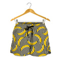 Black Striped Banana Pattern Print Women's Shorts