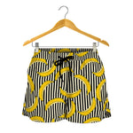 Black Striped Banana Pattern Print Women's Shorts
