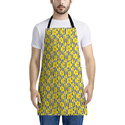 Black Striped Daffodil Pattern Print Apron