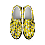 Black Striped Daffodil Pattern Print Black Slip On Shoes