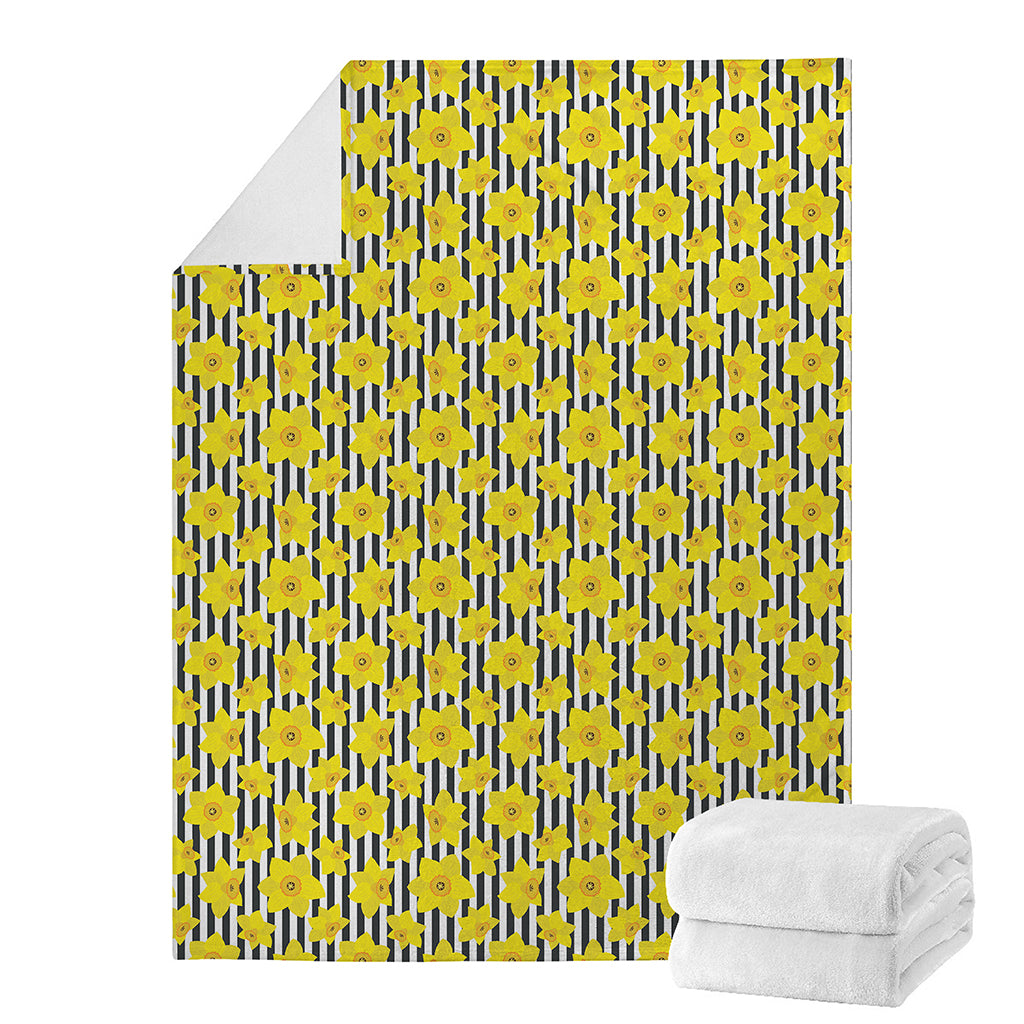 Black Striped Daffodil Pattern Print Blanket