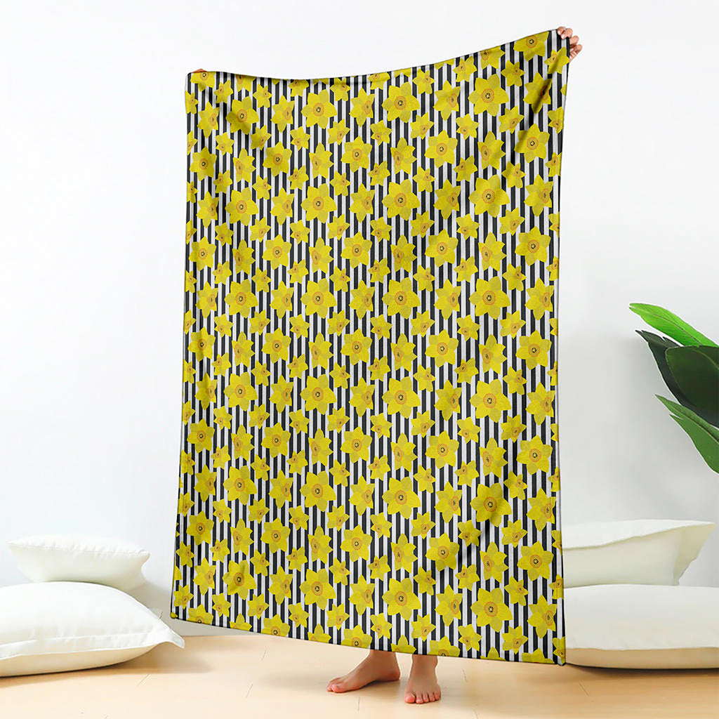 Black Striped Daffodil Pattern Print Blanket