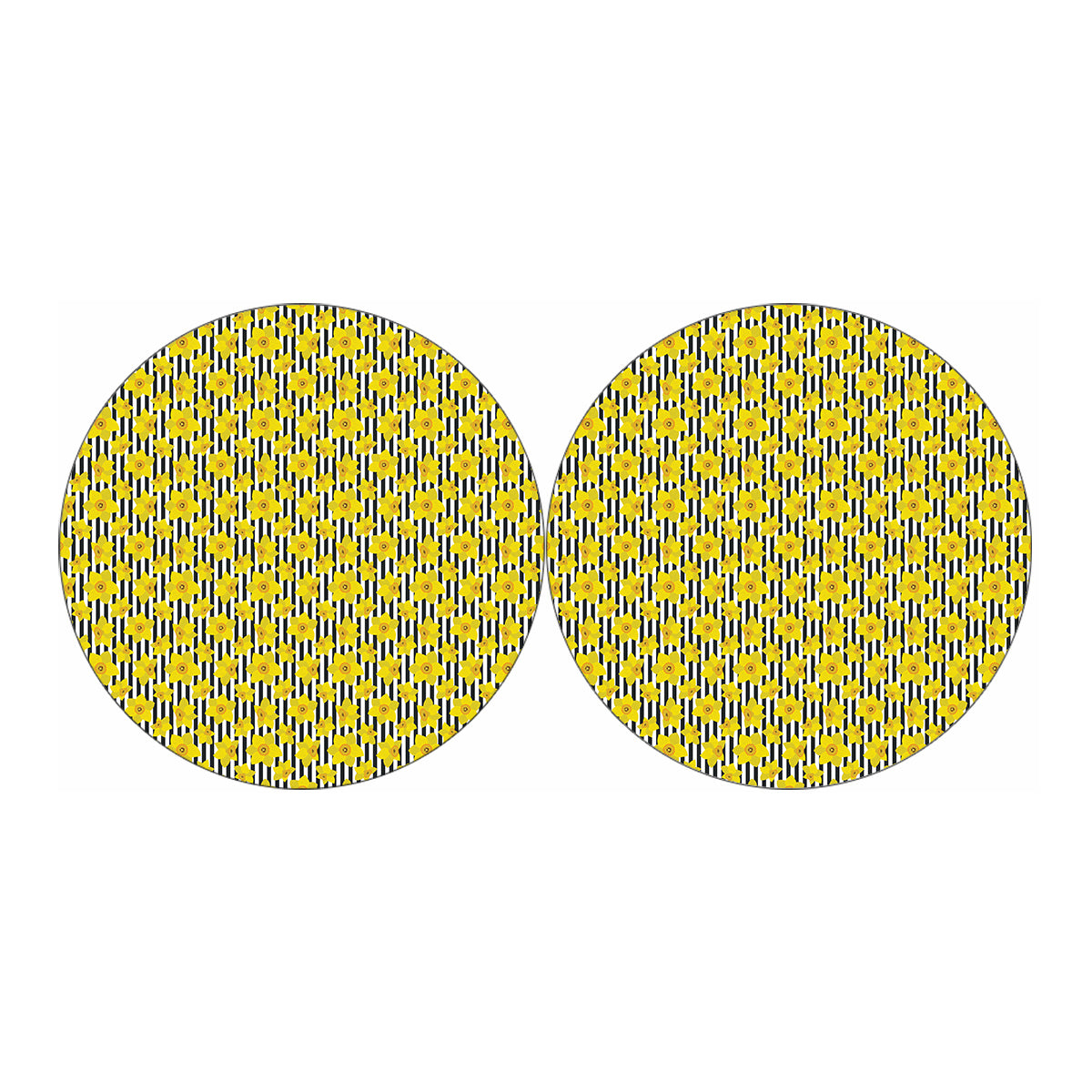 Black Striped Daffodil Pattern Print Car Coasters