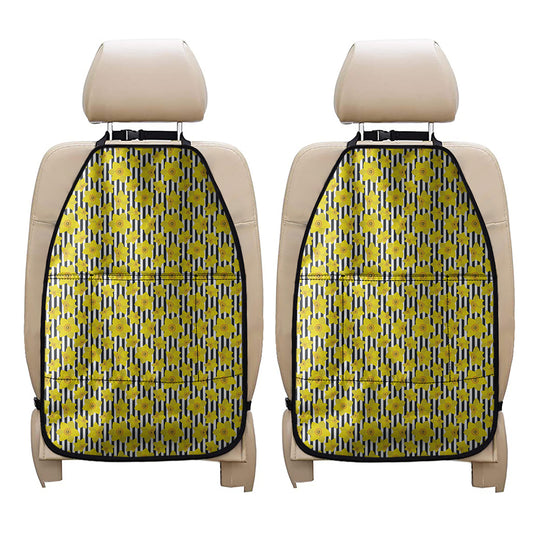 Black Striped Daffodil Pattern Print Car Seat Organizers