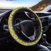Black Striped Daffodil Pattern Print Car Steering Wheel Cover