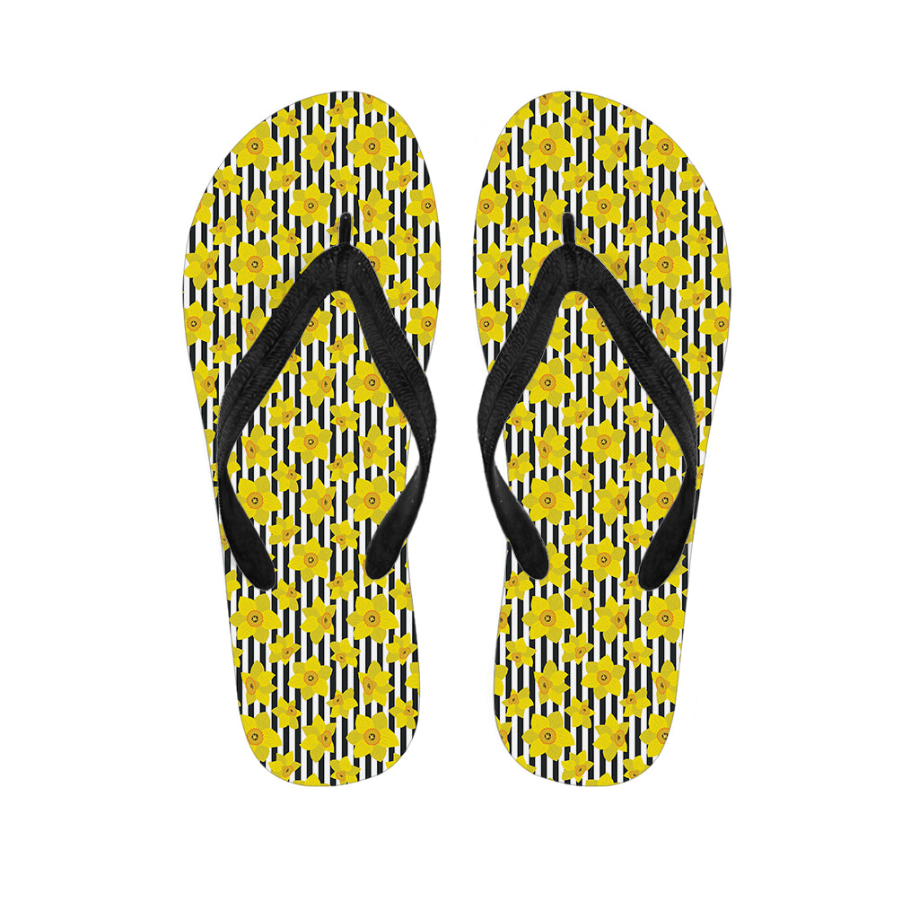 Black Striped Daffodil Pattern Print Flip Flops