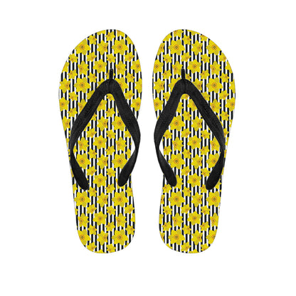 Black Striped Daffodil Pattern Print Flip Flops