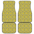 Black Striped Daffodil Pattern Print Front and Back Car Floor Mats
