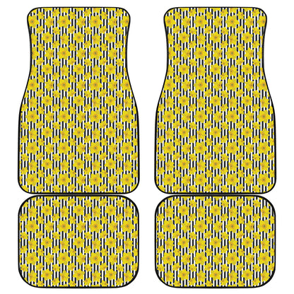 Black Striped Daffodil Pattern Print Front and Back Car Floor Mats